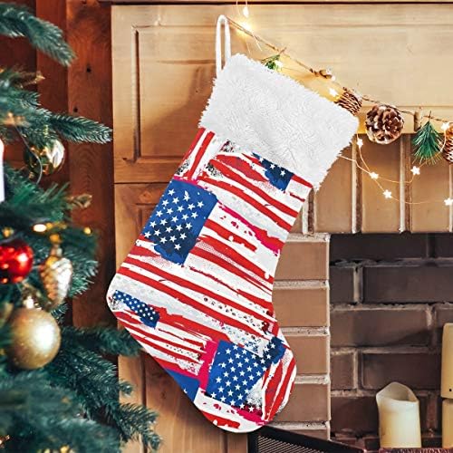 Безшевни Коледни Чорапи с Флага на САЩ PIMILAGU, 1 Опаковка, 17,7 инча, Окачени Чорапи за Коледна украса