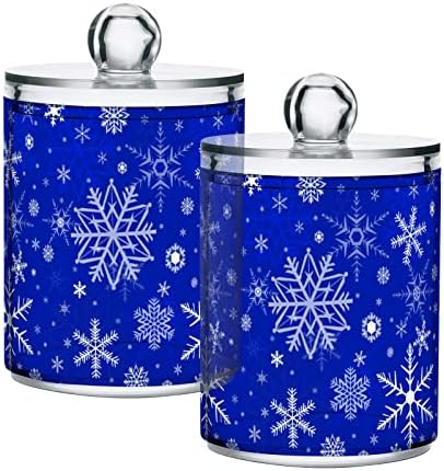 ALAZA 4 Опаковки Qtip Притежателя Диспенсер Сини Снежинки на Зимата Коледен Органайзер за Баня Кутийки за Памучни