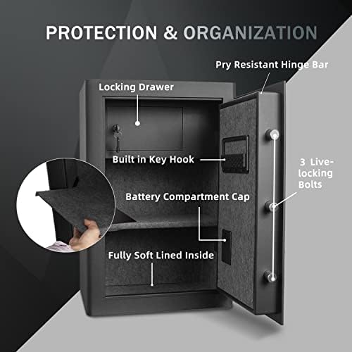 Луксозен домашен сейф WINCENT Secure с Двойна цифрова клавиатура и достъп при бан, Подвижни рафтове, Вътрешно закопчаване