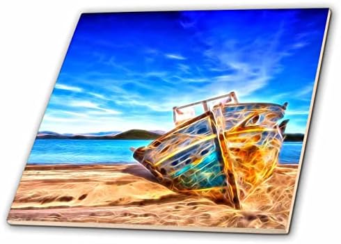 Триизмерен Образ на Старата лодка На плажа С Приложената светлинна рисувани - Теракот (ct-365021-7)
