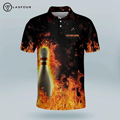 LASFOUR Персонализирани Риза за Боулинг с Пламък за мъже, Тениски за отбора по Боулинг на Поръчка за Мъже, Поло блузи