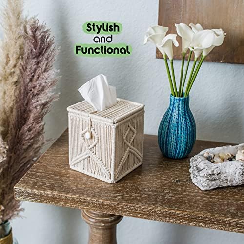Калъф за квадратна кутия за салфетки SnugLife (2), Декоративен държач за кърпички в стила на Ресни с перлената