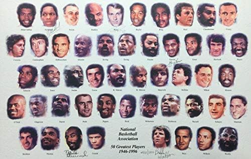 Нейт Арчибалд Джордж Гервин +3, Подписана от 50 на най-Великите играчи в НБА 11x17 Литография - Изкуството на НБА с