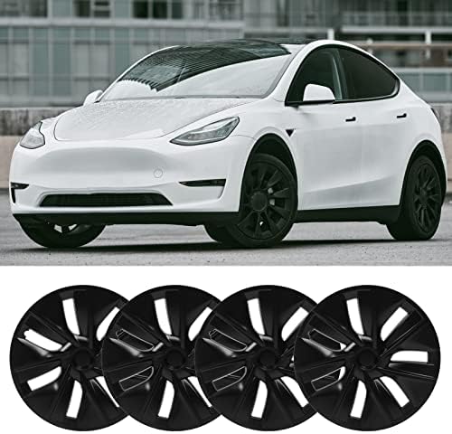 19-Цолови Джанти седалките са Подходящи за джанти Tesla Model Y 2020-2022 г., пакет от 4, 19-Цолови Матово Черни Тасове