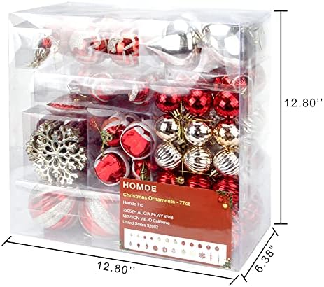 Декорация от коледни топки Homde 5,12 инча -1,57 инча Включват Снежинки, Дядо Коледа, за елхи, Нечупливи Украса за Коледната