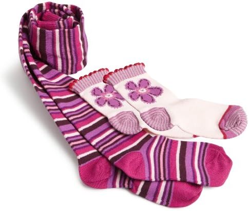 Кънтри Кидс За малки момичета, на 2 Опаковка на Чорапи с Цветя В Цветна Ивица, Стегнати