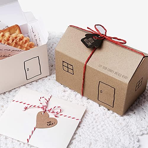 Floratek 50 БР Кутия бонбони за партита във формата на Къщички от Крафт-хартия и Кутии за подаръци с бирками