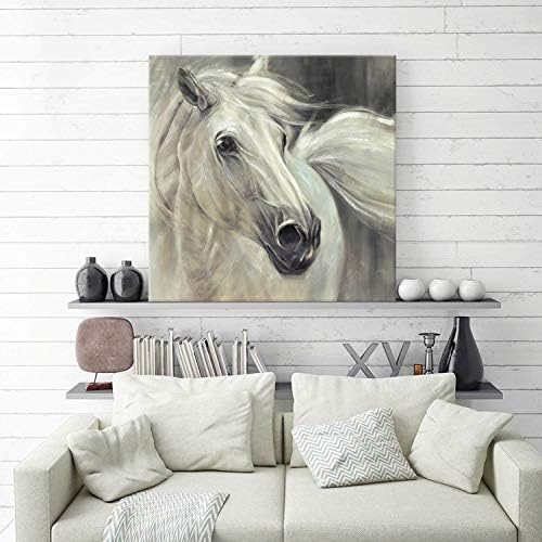 UTOP-art Бял Кон Платно Монтиране на Изкуството: Картини с животни, Ръчно Рисувана Картина за Хола (36 x 36x 1 панел)
