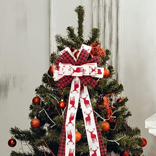 ABOOFAN Коледно Дърво, Topper, Карирани Червено-Черен Декоративен Лък от Зебло с Дълъг Коледен Лък, Коледна Лък в Селски