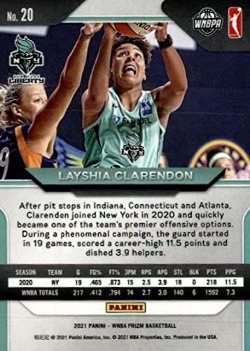 2021 Панини WNBA Prizm 20 Търговска картичка баскетболист Лейшии Clarendon Ню Йорк Либърти