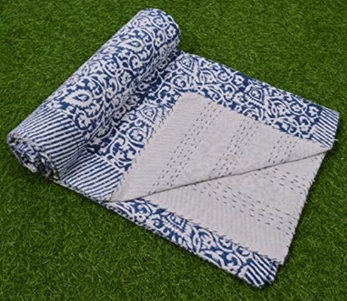 Стеганое одеяло V Vedant Designs с индийското принтом ръчно изработени Kantha, Памучно покривало за легло Kantha, Стеганое