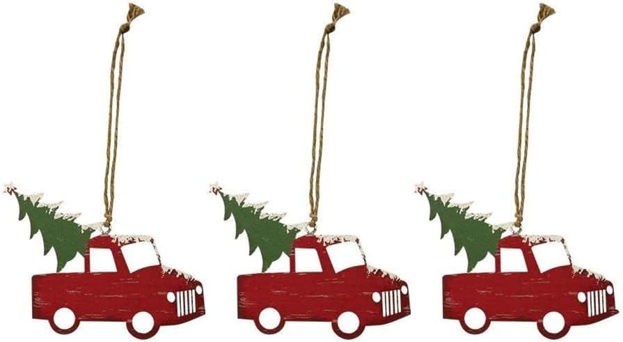 Коледни декорации за червения камион | Метални, Комплект от 3 теми | 6,25 х 4,5 инча / Коледни украшения за фермерска