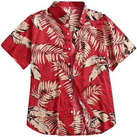 GDJGTA Хавайска Риза за Мъжете, Памучен Бельо Етническа Тениска с Къс Ръкав и Копчета, Ежедневни Блузи С Принтом,