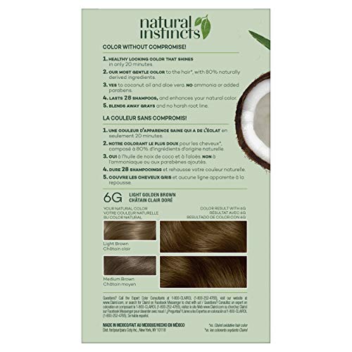 Полупостоянная боя за коса Clairol Natural Instincts, 6 g златисто Светло каштанового цветове за коса, опаковки от