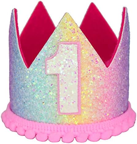 Maticr Короната на първият рожден ден на Дъгова Русалка 1/2 2-ри и 3-ти Знак за малки момичета, празнична шапка за принцеса с