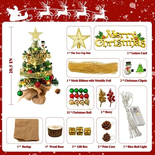 Настолна Коледно дърво със светлини, Коледни Украси за помещения, Изкуствени Коледни Елхи с Украшения, Мини Коледни