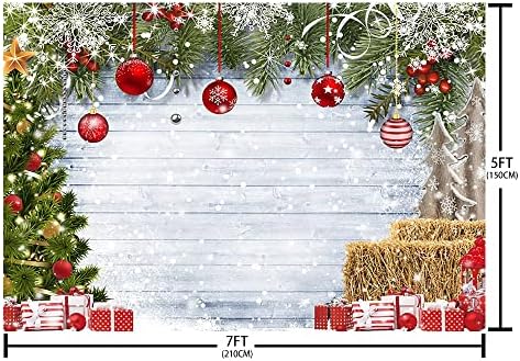 AIBIIN 8x6 фута Зимата Коледен Фон за Снимки на Селски Дървени Коледна Елха Снежинка Стенен Подарък Камбанка Купа Сено Семеен