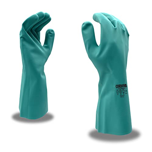 Нитриловые ръкавици Cordova 4609 Зелен цвят премиум-клас, на лигавицата на флока, 15 mils, Ръкохватка с бриллиантовым