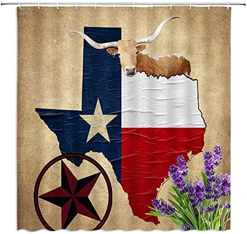 WZFashion Длиннорогая Крава Завеса За Душ Texas Бик Селскостопанско Животно Уестърн Ретро Гараж Вратата На
