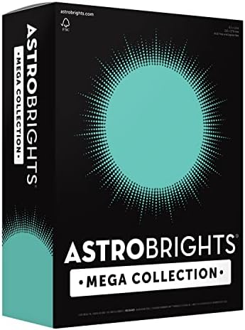 Astrobrights Mega Collection, Цветен картон, Наситен пастельно-син Bliss, 320 Листа, 65 паунда / 176 гориво,