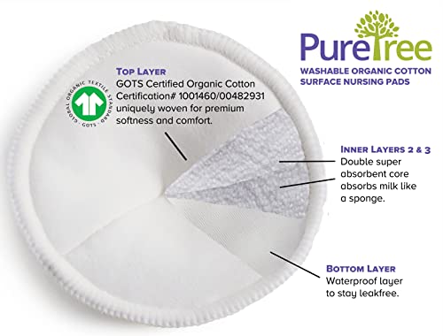 Миещи се уплътнения за хранене от Органичен памук - PureTree за Многократна употреба тампони за кърмене диаметър 4,5 инча (опаковка