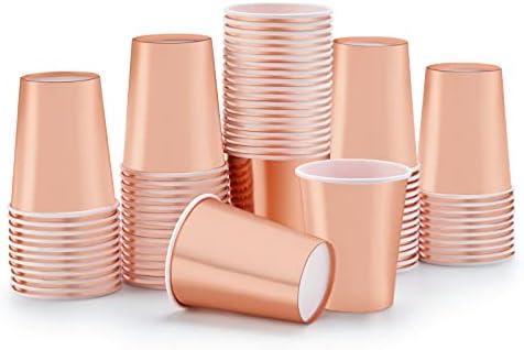Картонени Чаши от розово Злато 9 унции [50 опаковки] за Еднократна употреба Чаши за топли Студени напитки, Чай, Кафе,