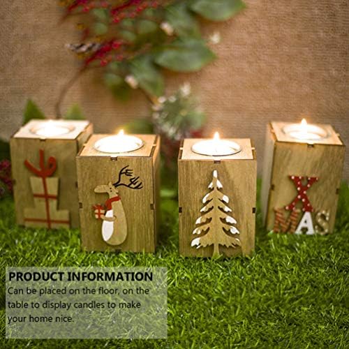 NUOBESTY Коледен Свещник, Поставка За Свещи Свещник Дървена Свещ Украшение Коледни Празнични Украси за Маса Домашен Подарък-Коледна