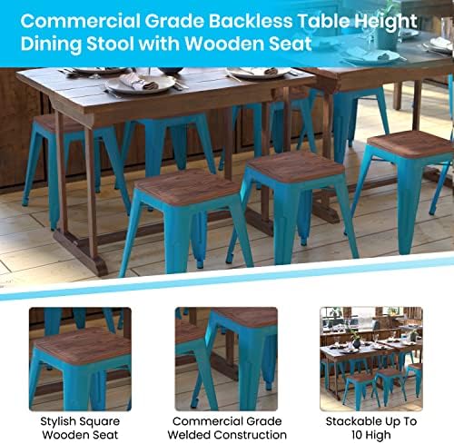 Флаш Мебели Метална Табуретка височина с маса за Хранене с Дървена седалка Набор от табуретов търговски клас