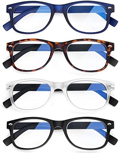 Класически Очила за Четене ЛЕСНО READ, 4 опаковки, с Блокиране на Синя Светлина за мъже и Жени, Правоъгълни Компютърни Ридеры