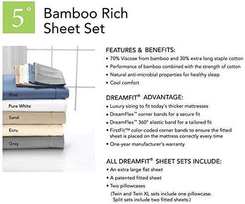 Комплект чаршафи за естественото охлаждане на Dreamfit Bamboo Rich 5 степен на Произведено в САЩ (Sand, California