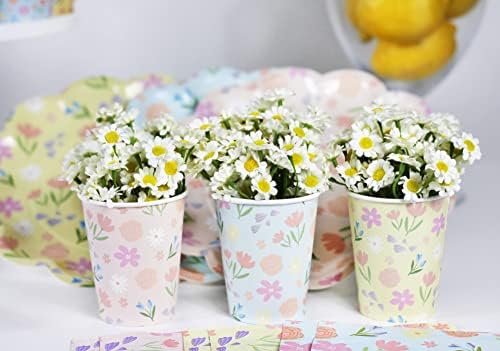 Картонени Чаши за Пролетта на партита Merrilulu, 12 карата | Картонени Чаши С цветя | Прибори за Великден партита | Картонени
