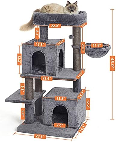 45 Инча Мулти-Котешка кула, Котешка Кула, няколко нива на Етажната собственост за котки, с Хамак и Когтеточками, покрити