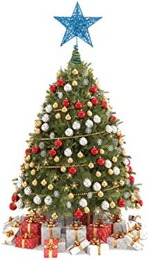Коледна Украса Amosfun 20 см Коледно Дърво Желязна Звезда Topper Блестяща Украса За Коледната Елха Украса (Син)
