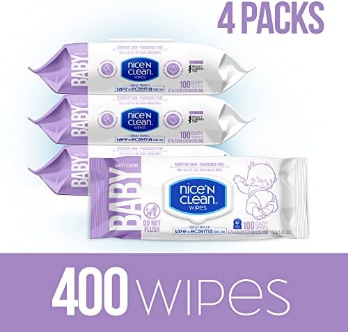 Бебешки кърпички Nice 'n CLEAN Skin Care 100ct без мирис (4 опаковки) | Са идеални за чувствителна кожа | са Безопасни