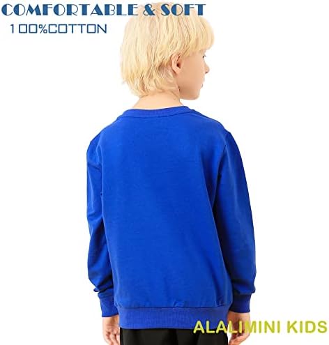 ALALIMINI Блузи За Момчета и Момичета, Пуловер с кръгло деколте За Деца, Памучни Обикновена Тениска С Дълги Ръкави