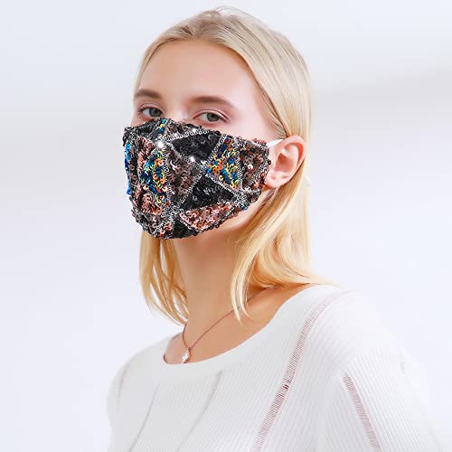 Брилянтна Памучен маска за лице с пайети, Украсена с кристали за жени, Дишаща Множество Регулируеми Блестяща Защита