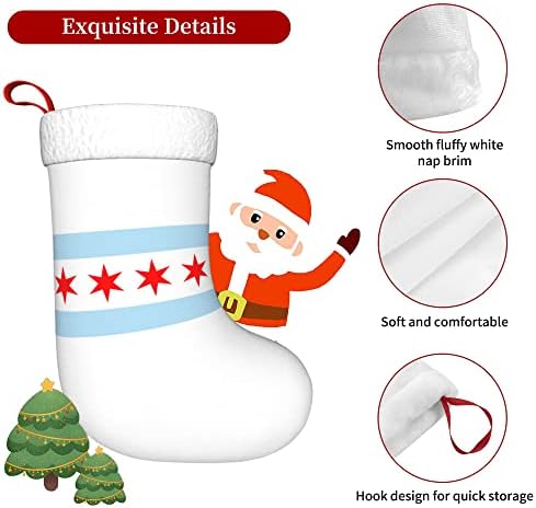 QG ZZX Коледни Чорапи с Бяла Супер Меки Плюшени Белезници, Коледни Чорапи с Флага на Чикаго, Коледни Украси, Отглеждане
