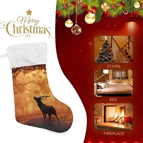 Коледни Чорапи PIMILAGU Orange Forest Sunset с участието на Лосове, 1 Опаковка, 17,7 инча, Окачени Чорапи за