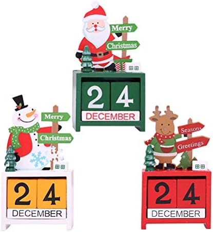 Amosfun Дядо Коледа, Украсени Тенис на Дървен Блок Вечен Календар Настолен Шик Аксесоар Номер за Декориране на Домашния
