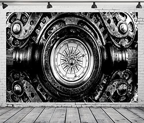 BELECO 12x10ft Текстилен Компас в стил Steampunk Черно-Бял Фон за Снимки на Ретро Старо Метално Украшение Индустриален