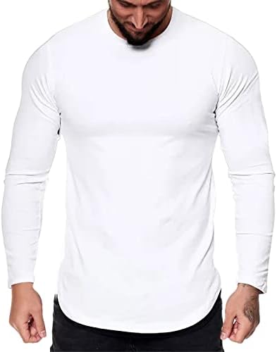 XXBR Мъжки ризи с дълъг ръкав, основни Спортни тениски с кръгло деколте, Есенни тениски с миризмата, Ежедневна