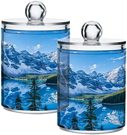 ALAZA 4 Опаковки Qtip Притежателя Диспенсер Пейзаж Езеро в Ледника Скалистите Планини Органайзер за Баня Кутийки