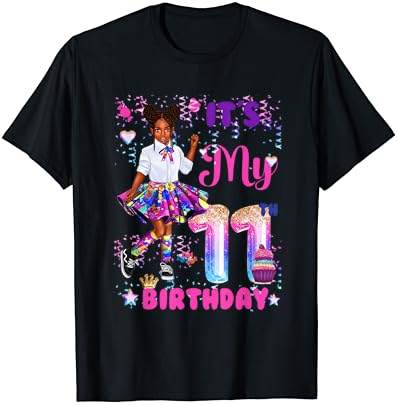 Афроамериканская Чернокожая Момиче на 11 Години, Тениска Това е моят 11-ти Рожден ден