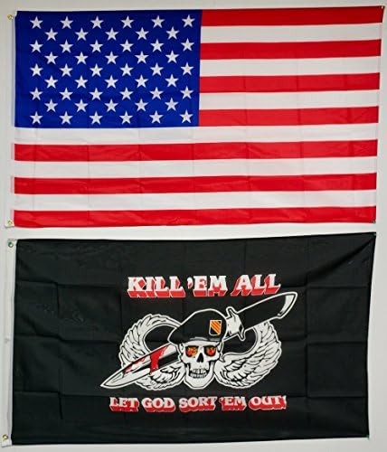 САЩ и Убийте Ги всички, Нека Бог Разберется с тях, Лот от 2 Знамена размер 3x5 Инча, Флаг от Супер Полиестер, Найлон Флаг с