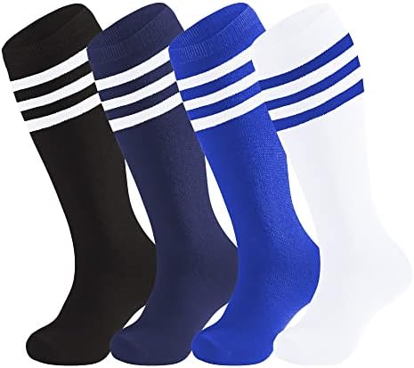 DOOVID/ Детски Футболни Чорапи с по Три Ивици, Чорапогащи до Коляното, Памучни Спортни Чорапи За Малки Момчета И Момичета,