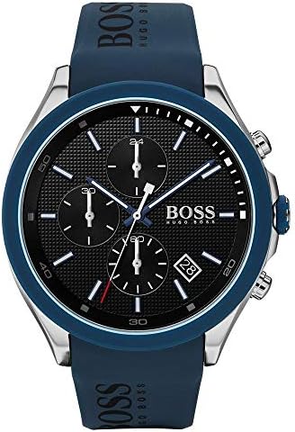 Мъжки кварцови часовници BOSS Скоростта от неръждаема стомана, каишка силикон, сини, 22 (Модел: 1513717)