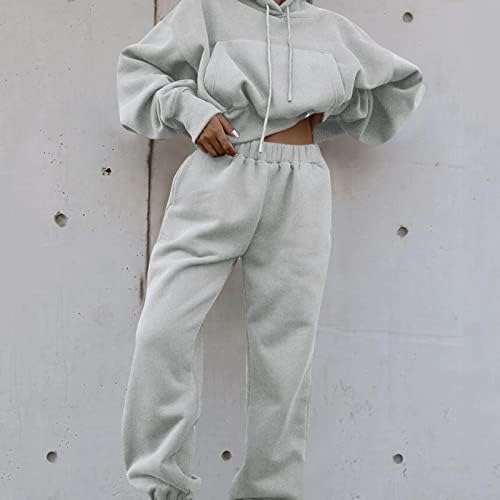 Женски спортен костюм за бягане FMCHICO, 2 броя, Hoody с дълъг ръкав, Качулка и Панталони, Комплекти за отдих,
