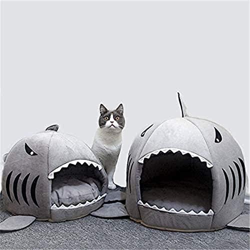 Легло за домашни любимци във формата на акула с Една Възглавница и Една Топла Къщичка, Легло за котки, Удобно Легло за