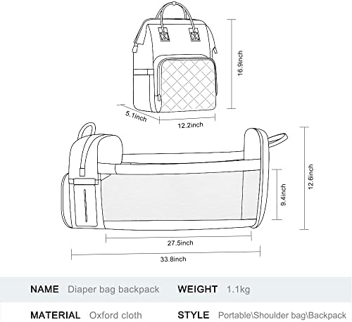 Чанта за Пелени с Устройство за Преобличане, Раница-чанта за бебешки Памперси 3 в 1 със Сгъваем Пеленальным Мат,
