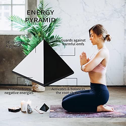 Runyangshi Натурален Черен Обсидиан Кристален Пирамида Генератор на енергия | 2,36x2,36 инча (6x6 см) Лечебната